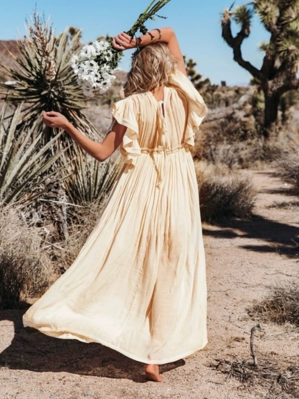 New Gauzy Cover Up Maxi Dress Button Front Deep Plunge Beige Ivory